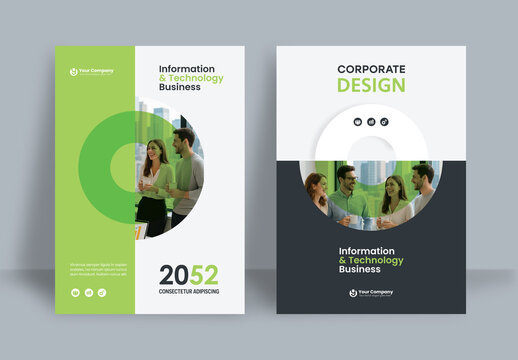 Business Report Cover Template &ndash; Green and Black Geometric Layout (A4)
