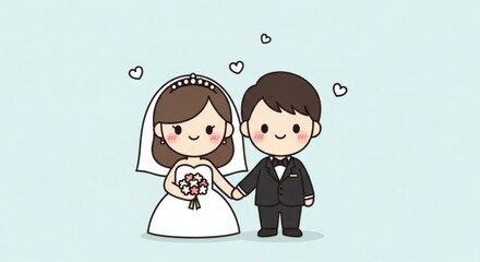 Happy bride and groom cartoon illustration