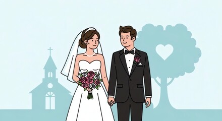 Bride and groom on a wedding day illustration
