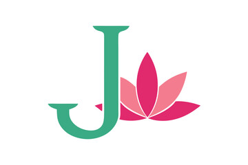 Elegant letter j with lotus flowers floral design