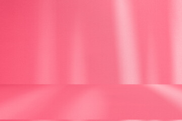 Obraz premium Wall interior background, studio and backdrops show products.with shadow from window color pink background for text insertion and presentation interior decoration 