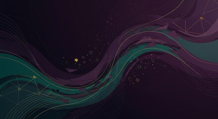 Dark abstract background with flowing teal and magenta waves.