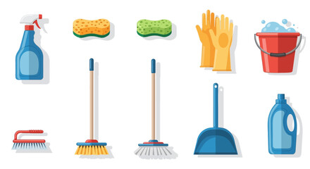 Comprehensive collection of essential cleaning tools and supplies for sparkling hygiene and a fresh home environment