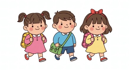 Happy children with backpacks illustration