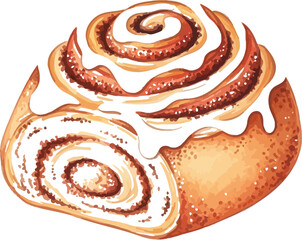 Delicious cinnamon roll with sweet icing isolated on a white background art