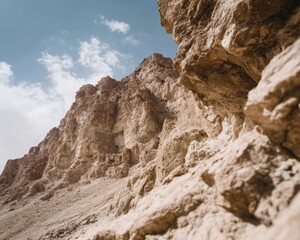 Fototapeta premium High-Quality Close-Up of Rough Beige Cliff Texture with Fine Cracks Authentic Nature Concept for Modern Lifestyle Marketing Campaigns