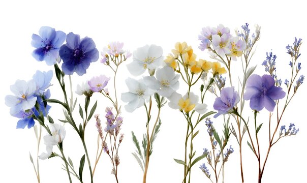 watercolor wildflowers, pastel botanical flowers, white background