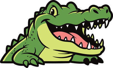 Fototapeta premium Cartoon alligator with mouth wide open and sharp teeth on a white background crocodile reptile
