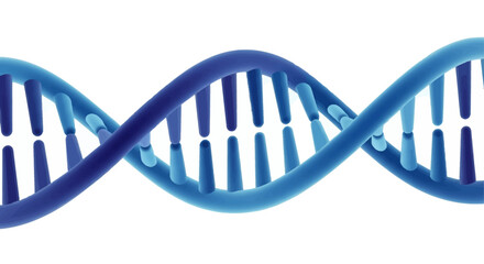 3D vector illustration of blue DNA double helix structure, symbolizing genetics, science, and biotechnology, isolated on white background.