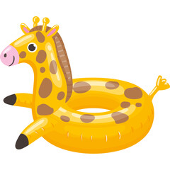 Inflatable Giraffe Pool Float Toy Yellow Orange Brown Spots Cute Cartoon Animal Shape for Summer Fun and Swimming Activities on White Background