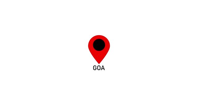 location of the city of Goa ,the name of the place with the location has been displayed, sign animated GPS location tracking icon . 4k video