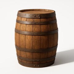 Obraz premium Front view whiskey barrel upright with gentle wear and patina on white