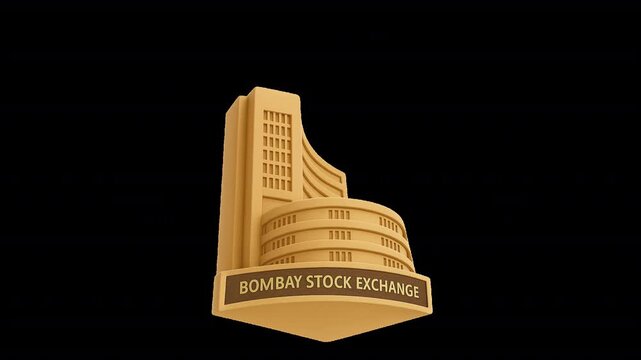 Premium 3D animation of the Bombay Stock Exchange with 500 Indian Rupee notes. Perfect for finance, investment, economy, and banking visuals. 5-sec transparent background motion graphic.