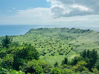 view of the volcano by the sea