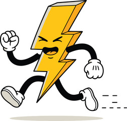 Vintage Cartoon Lightning Bolt Character Running with Exaggerated Expression electricity energy