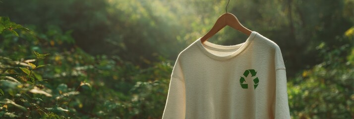 Premium Eco-Friendly T-Shirt Hanging in Natural Setting Authentic Sustainable Fashion for Gen Z and Millennials Marketing Campaigns Promoting Environmental Awareness