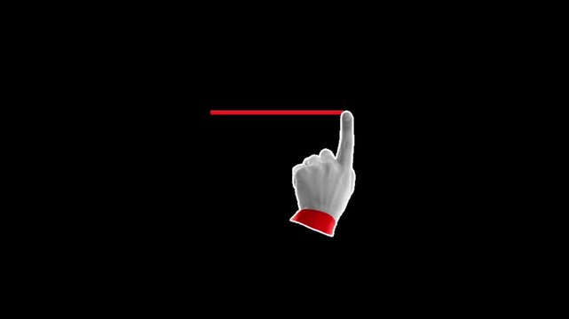 Digital hand pointer icon with Red growth line isolated on transparent background.