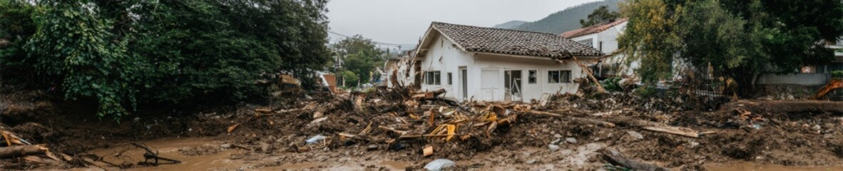 Authentic Coastal Flood Damage with Mudslide Aftermath Premium Disaster Recovery Content for Community Resilience and Environmental Marketing Campaigns