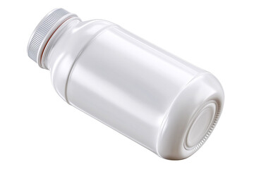 Empty Supplement Bottle: A sleek, transparent bottle, suggesting health and wellness, sits at an angle, ready to be filled with beneficial contents. 
