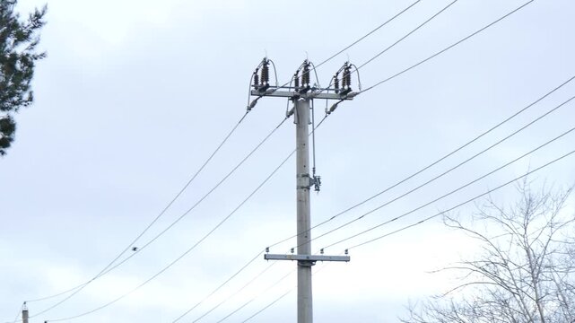 Powerline near the cloudy sky