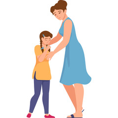 Mother Comforting Sad Daughter In Yellow Shirt And Blue Dress With Transparent Background In A Supportive Embrace Showing Empathy And Care