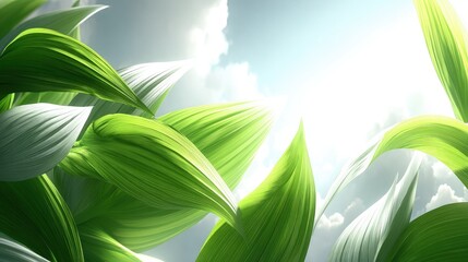 Obraz premium Close Up Lush Green Leaves Sunlight