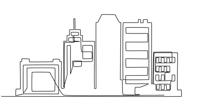 Self drawing line animation Hand draws Modern cityscape architecture skyscrapers continuous one single line drawn concept video, Coliseum in Rome. One line drawing animation. Video clip with alpha pro