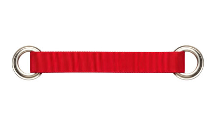 Vibrant red ribbon with silver metal rings for crafts, gift wrapping, or decorative accents and creative DIY uses