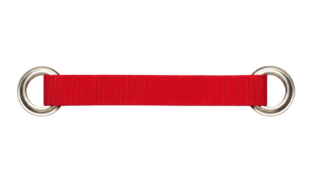 Vibrant red ribbon with silver metal rings for crafts, gift wrapping, or decorative accents and creative DIY uses