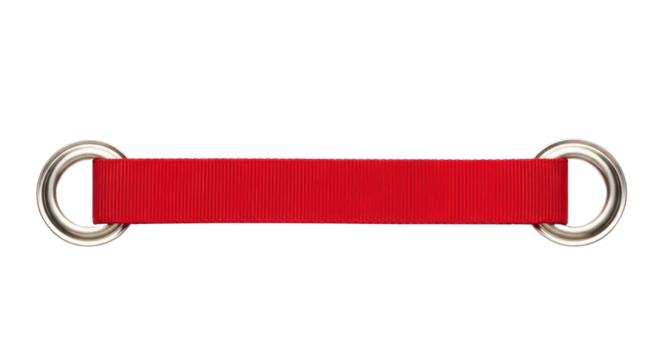 Vibrant red ribbon with silver metal rings for crafts, gift wrapping, or decorative accents and creative DIY uses