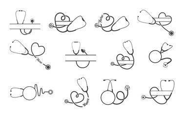 Stethoscope svg, Stethoscope silhouette, Stethoscope monogram, Medical logo, Stethoscope logo bundle, Stethoscope split monogram, Medical nurse doctor logo, Stethoscope clipart.