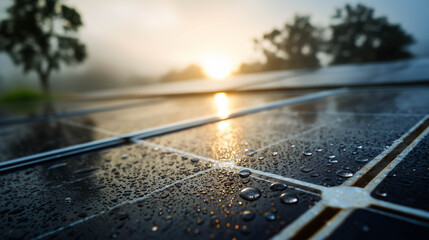 Solar panels glowing under morning sunlight, representing hope, innovation, and the future of clean renewable energy.