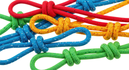 Dynamic colorful ropes tied in knots for adventure, teamwork, resilience and vibrant energy