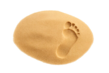 Human footprint leaving mark in sand, representing travel, journey, vacation, discovery, and path