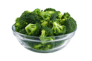 Broccoli in a bowl isolated on transparent background.