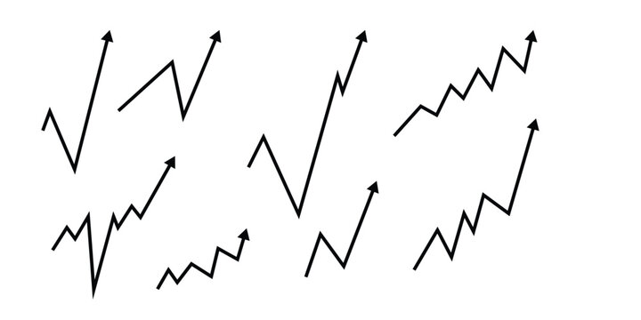 Set of zigzag arrow icons simple line vector design element for business and financial growth isolated on white background