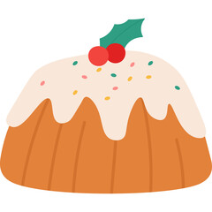 Festive Holiday Fruitcake with White Icing Red Berries and Green Holly Sprinkled with Colorful Candies on Transparent Background