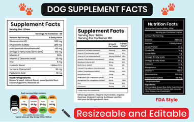 Dog Supplement Label Template, Editable Pet Nutrition Facts & FDA Style Design, Premium Dog Vitamin Supplement Label –,Clean Pet Nutrition Facts Template,Dog Omega 3 Supplement Label.