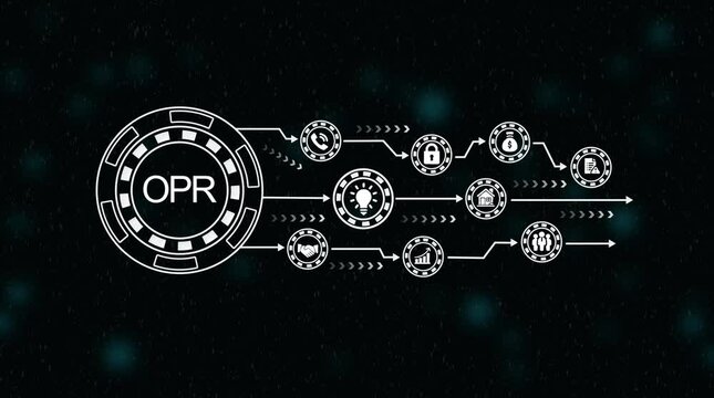 O P R logo abstract digital data flow arrows animation dark background technology concept OPR logo