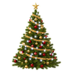 Decorated Christmas tree with ornaments and lights a festive holiday decoration isolated on white background