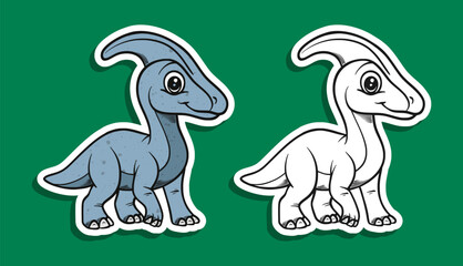 Cute Blue Parasaurolophus Dinosaur Cartoon Illustration
