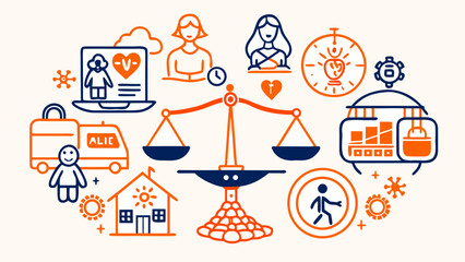 Healthcare Technology and Ethics Concept with Scales of Justice Icons