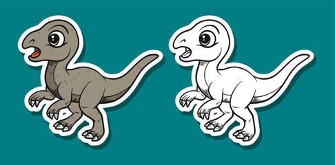 Cute Brown Velociraptor Dinosaur Cartoon Illustration