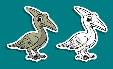 Cute Green Pterodactyl Dinosaur Cartoon Illustration