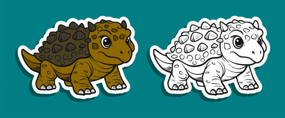 Cute Brown Ankylosaurus Dinosaur Cartoon Illustration