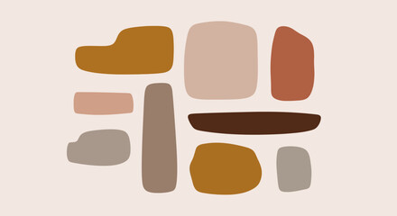 A collection of abstract organic shapes with a hand-drawn feel, arranged in a minimalist composition with an earthy color palette