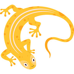 Flat Design Yellow Lizard With Orange Spots And White Stripes On Tail Against White Background