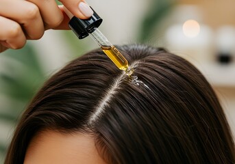 Close-up of Woman Applying Hair Oil or Serum to Scalp with Dropper | Hair Care, Growth, and Treatment Concept