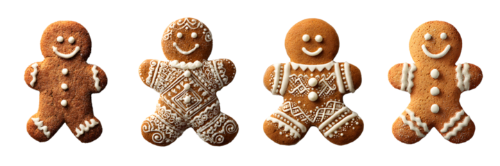 Gingerbread Man Cookies Isolated on White Background, Cut Out PNG for Christmas and Holiday Designs