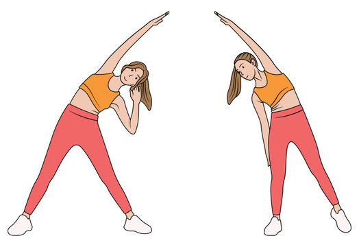 Illustration of Women Stretching Arms Sideways.